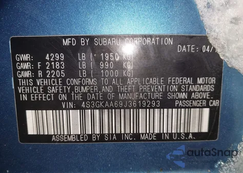 2018 Subaru Impreza 2.0I z USA, uszkodzony, nr VIN 4S3GKAA69J3619293